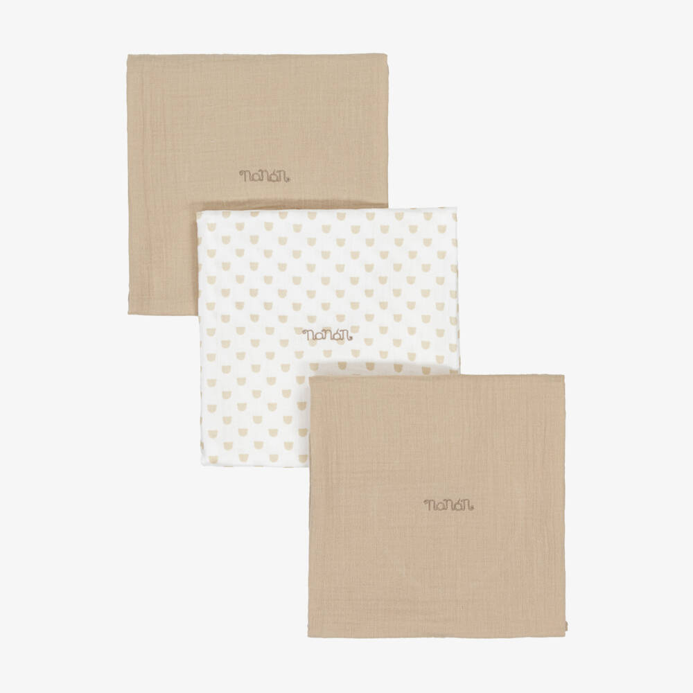 Nanán-Beige & White Organic Cotton Muslins (3 Pack) | Childrensalon