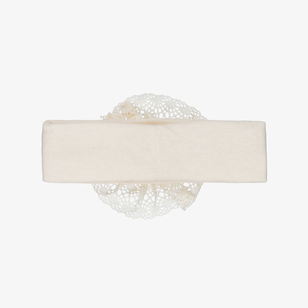 NaturaPura-Baby Girls Cotton Jersey Headband with Lace Appliqué | Childrensalon