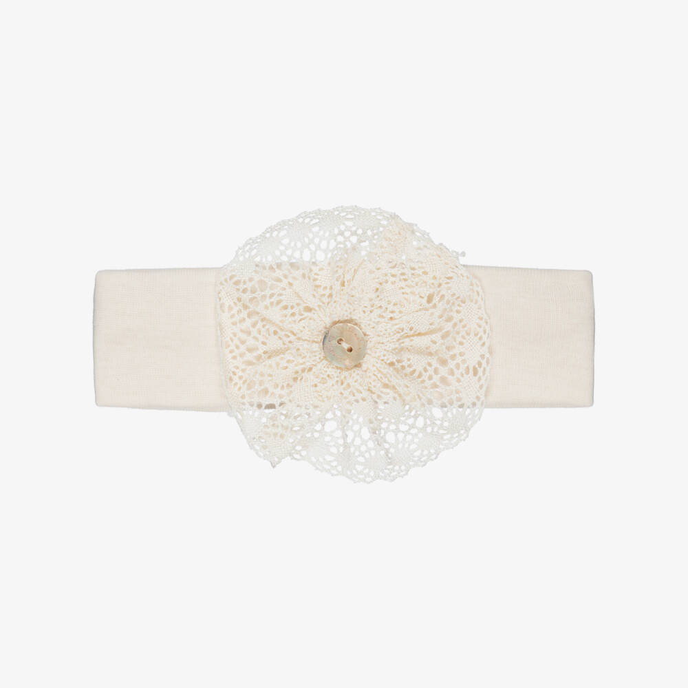 NaturaPura-Baby Girls Cotton Jersey Headband with Lace Appliqué | Childrensalon