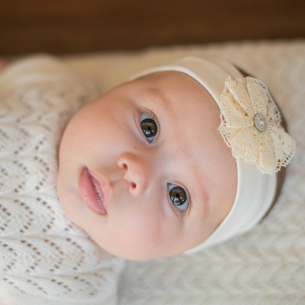 NaturaPura-Baby Girls Cotton Jersey Headband with Lace Appliqué | Childrensalon