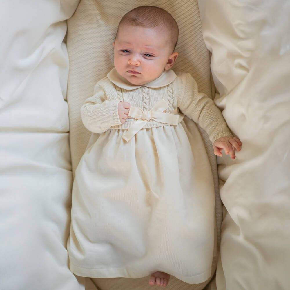NaturaPura-Baby Girls Dark Ivory Bow Ceremony Gown | Childrensalon