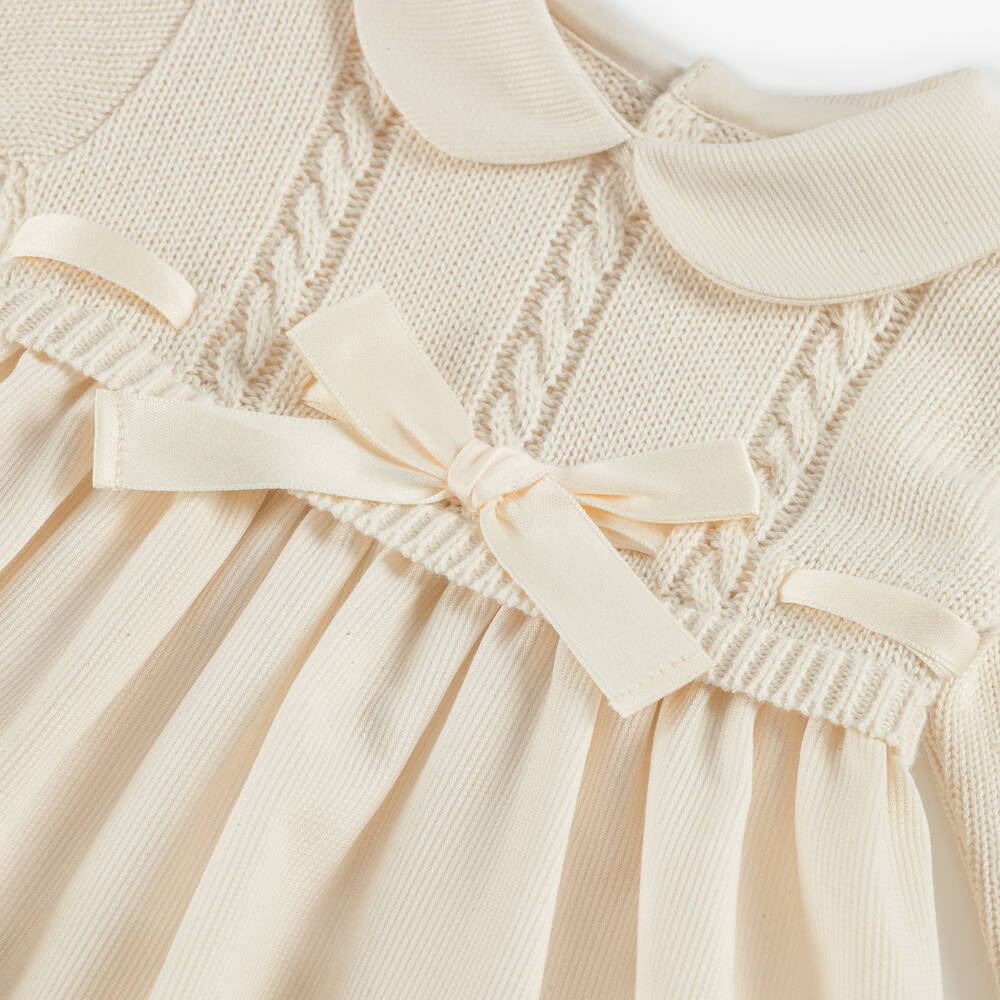 NaturaPura-Baby Girls Dark Ivory Bow Ceremony Gown | Childrensalon