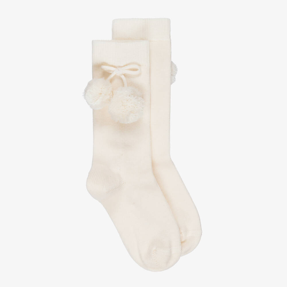NaturaPura-Baby Girls Ivory Cotton Pom-Pom Socks | Childrensalon