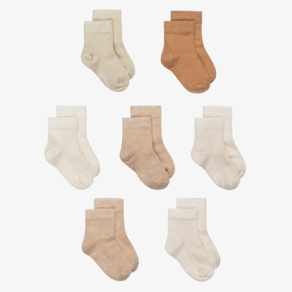 NaturaPura-Ivory & Beige Cotton Baby Socks (7 pack) | Childrensalon