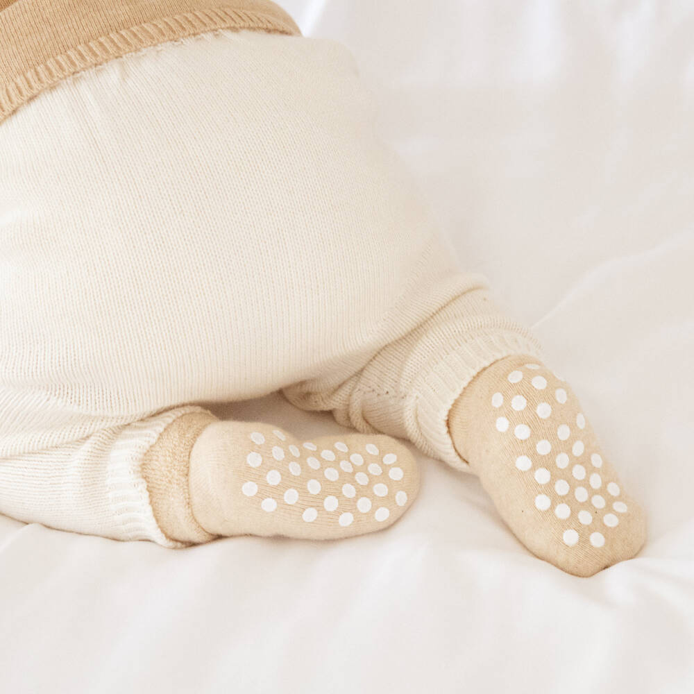 NaturaPura-Ivory Organic Cotton Baby Socks With Grip | Childrensalon