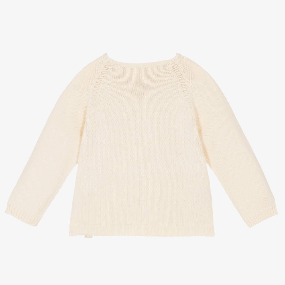 NaturaPura-كارديغان قطن عضوي محبوك لون عاجي  | Childrensalon