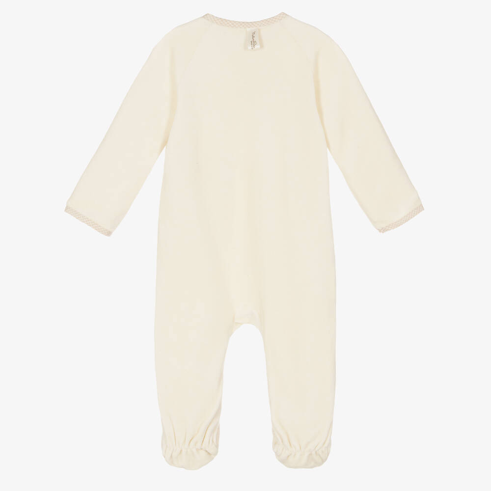 NaturaPura-Кремовый велюровый комбинезон из органического хлопка | Childrensalon