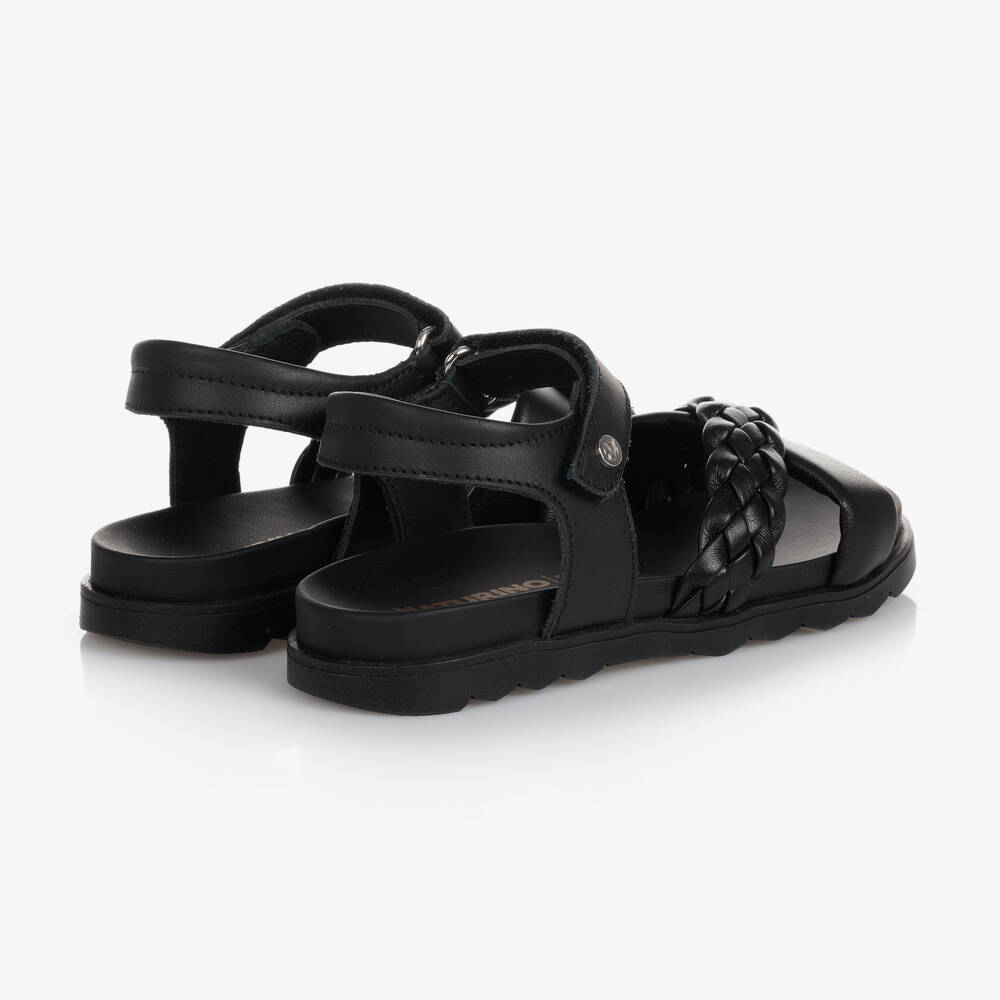 Naturino-Black Leather Plait Sandals | Childrensalon