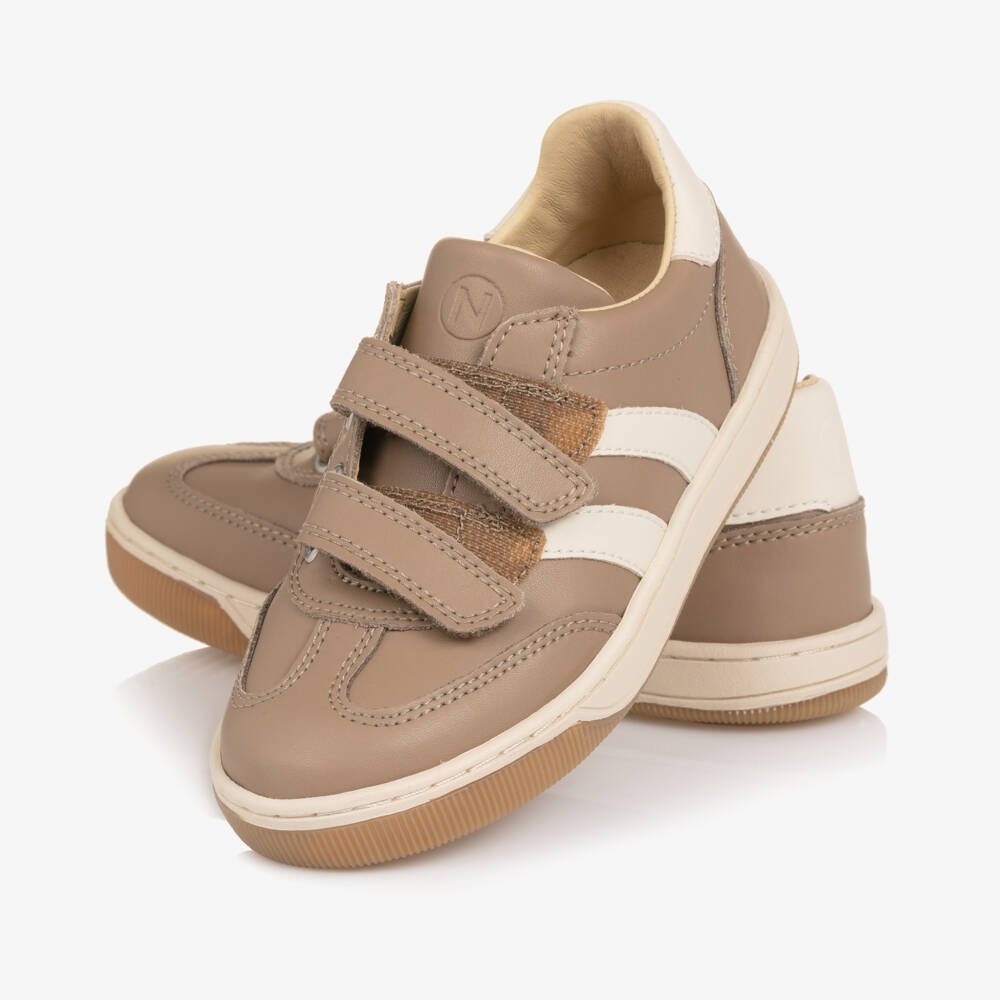 Naturino-Boys Beige & Ivory Leather Velcro Trainers | Childrensalon