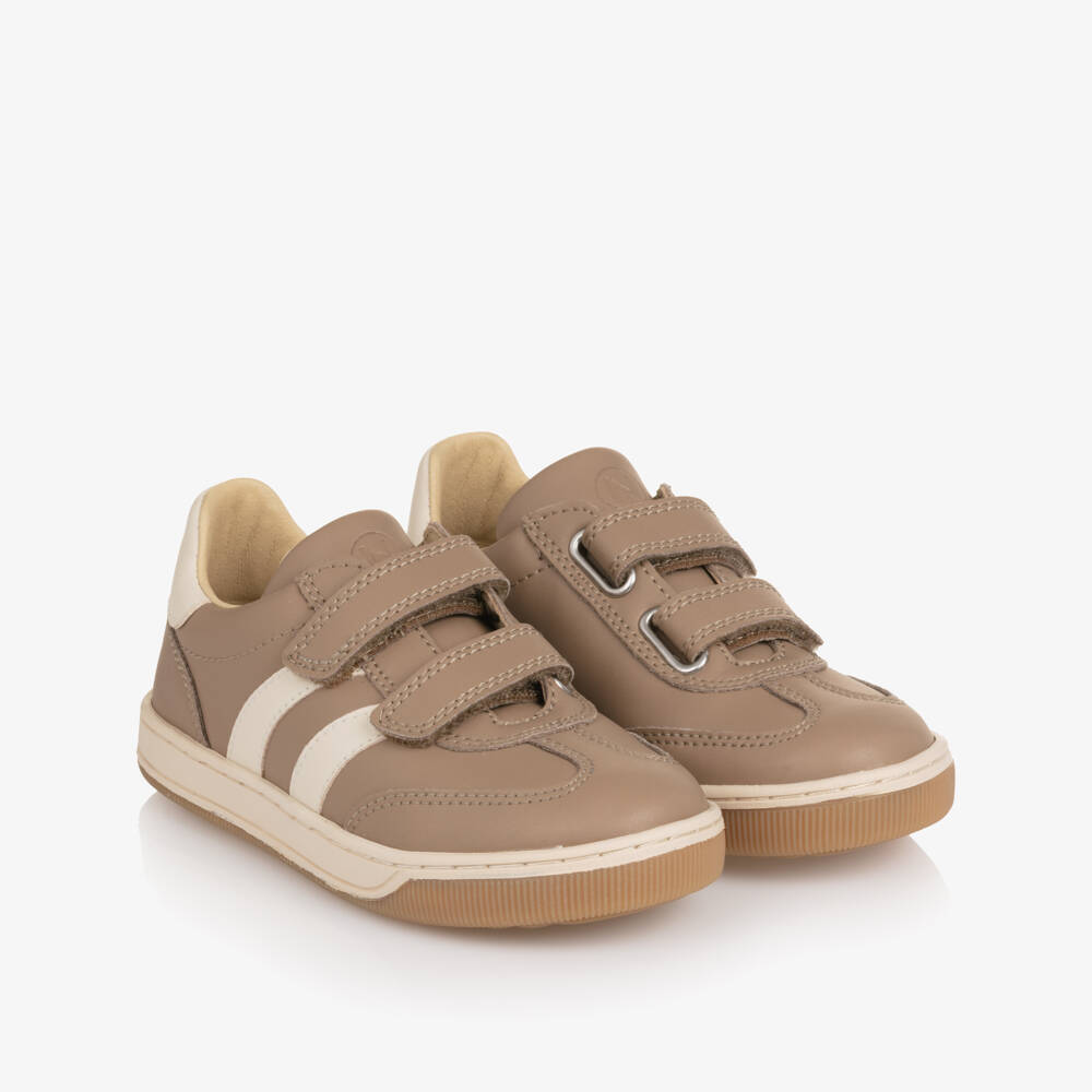 Naturino-Boys Beige & Ivory Leather Velcro Trainers | Childrensalon