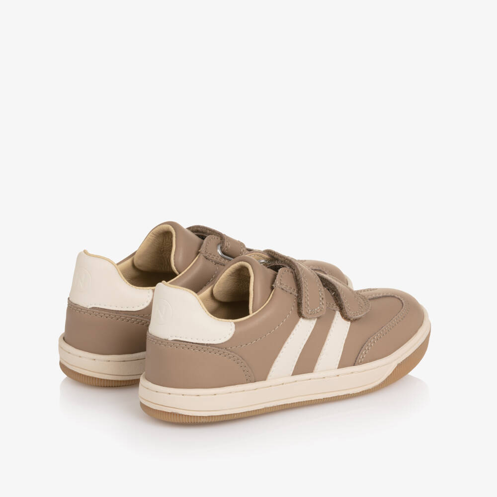Naturino-Boys Beige & Ivory Leather Velcro Trainers | Childrensalon