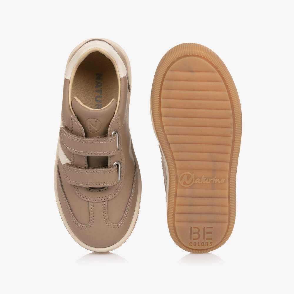 Naturino-Boys Beige & Ivory Leather Velcro Trainers | Childrensalon