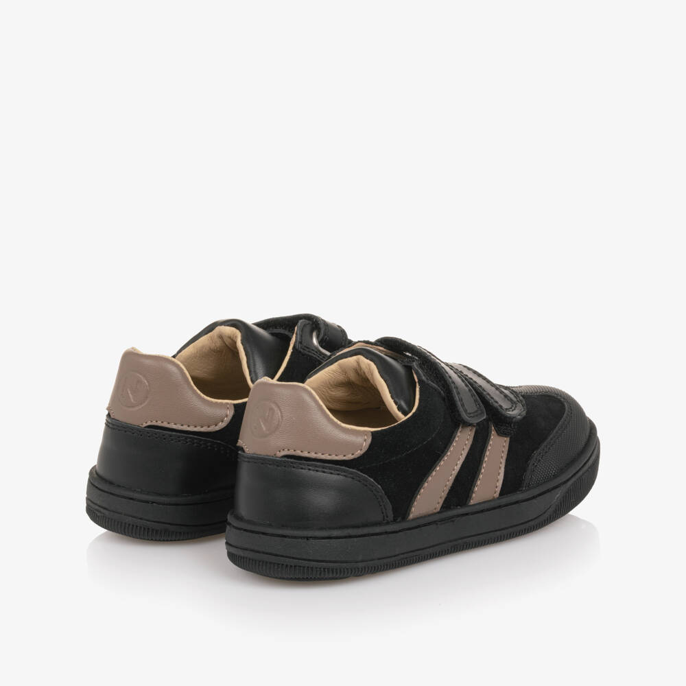 Naturino-Boys Black Suede Velcro Trainers with Brown Trim | Childrensalon