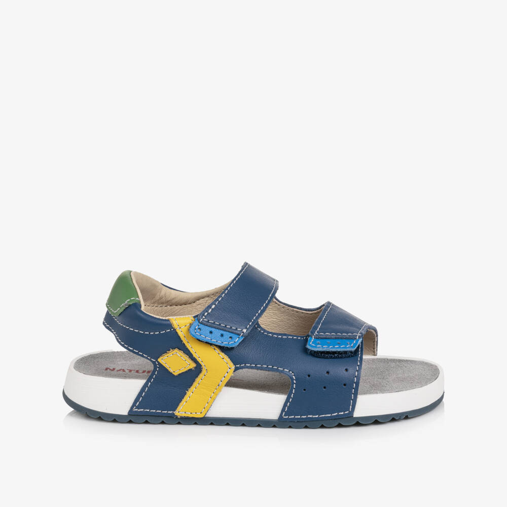 Naturino-Boys Blue Yellow & Green Leather Velcro Sandals | Childrensalon