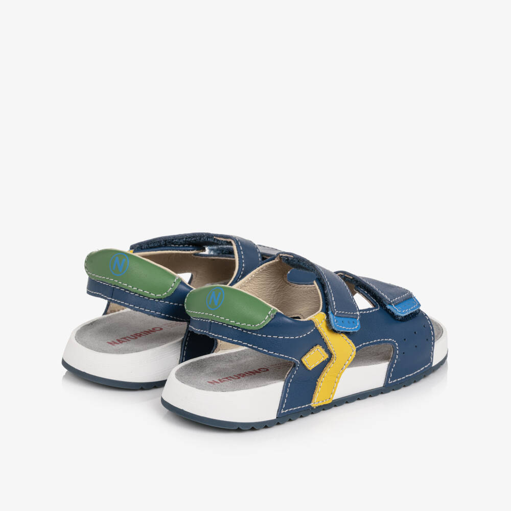 Naturino-Boys Blue Yellow & Green Leather Velcro Sandals | Childrensalon