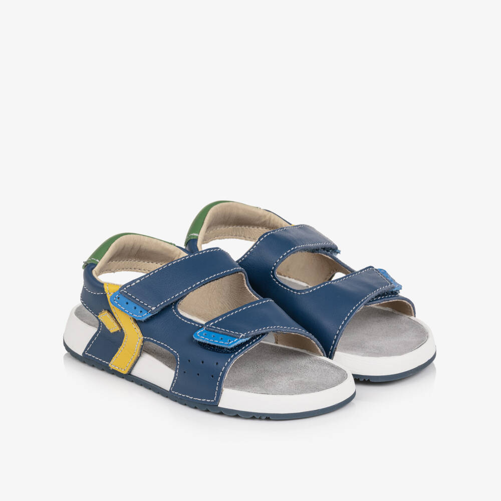 Naturino-Boys Blue Yellow & Green Leather Velcro Sandals | Childrensalon