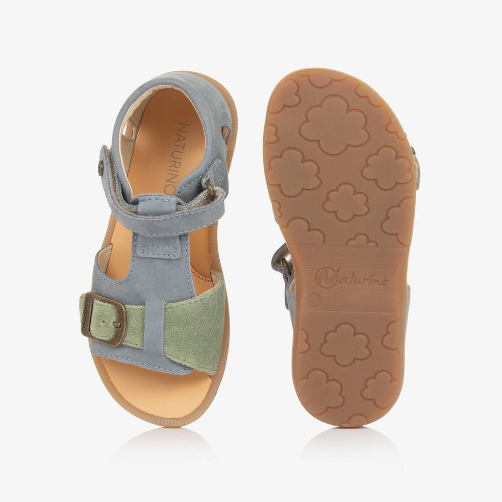 Naturino-Boys Dusky Blue & Green Suede Leather Sandals | Childrensalon