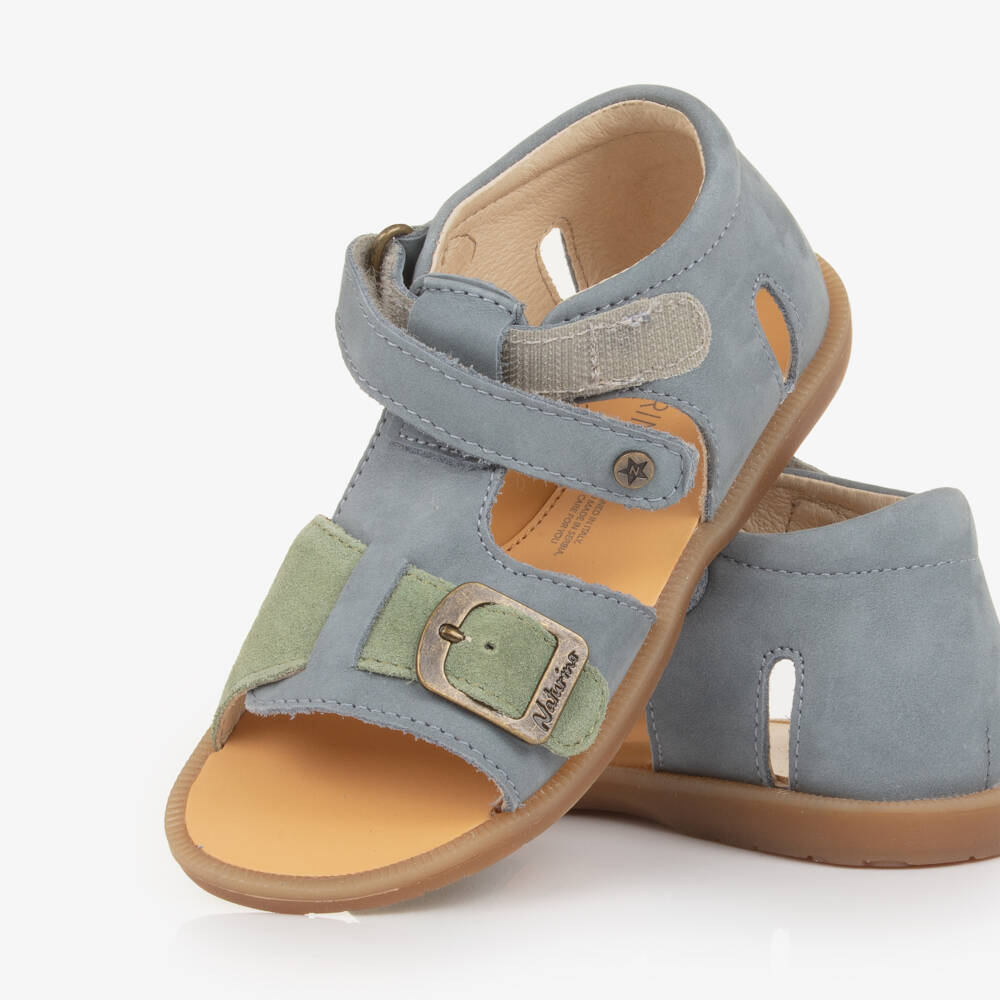 Naturino-Boys Dusky Blue & Green Suede Leather Sandals | Childrensalon