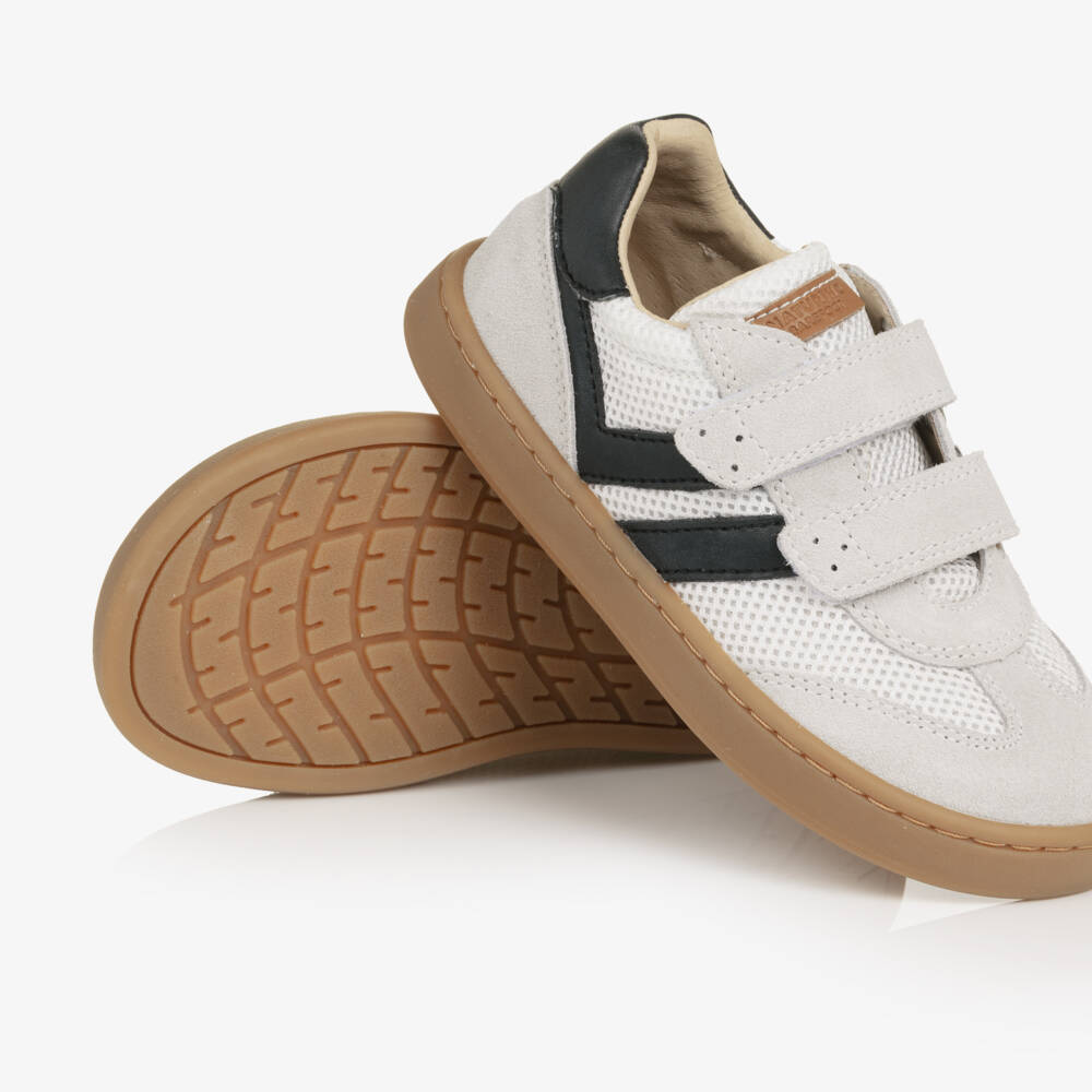 Naturino-Boys Grey Suede Leather & White Mesh Trainers | Childrensalon