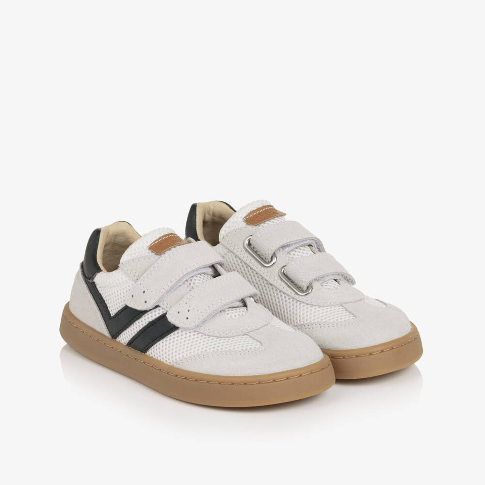 Naturino-Boys Grey Suede Leather & White Mesh Trainers | Childrensalon
