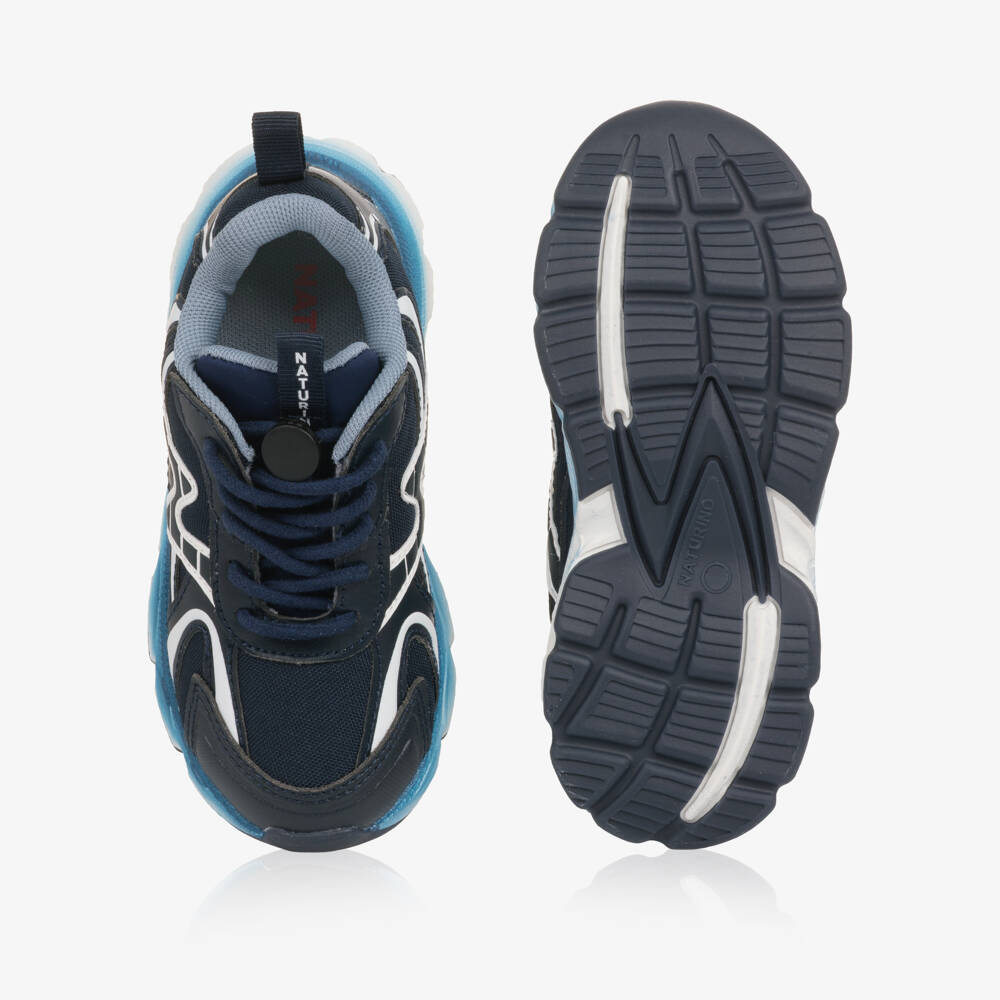 Naturino-Boys Navy Blue Faux Leather & Mesh Trainers | Childrensalon
