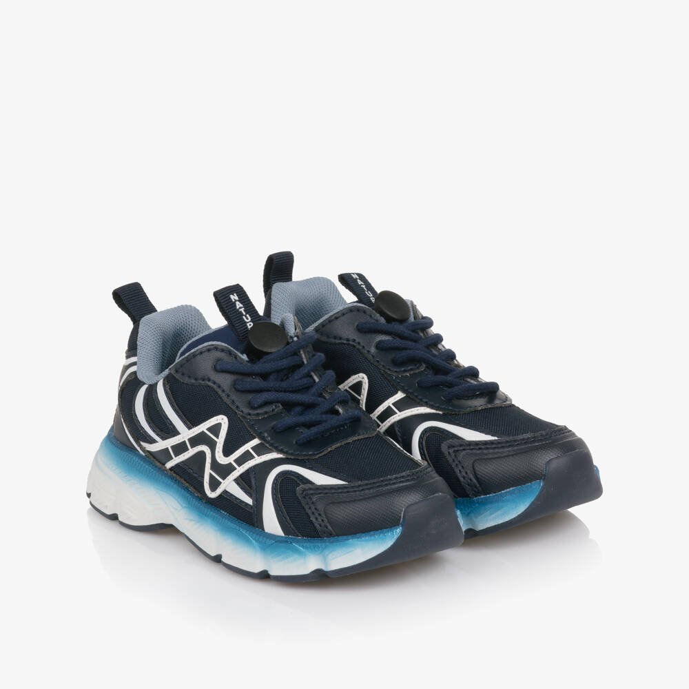 Naturino-Boys Navy Blue Faux Leather & Mesh Trainers | Childrensalon