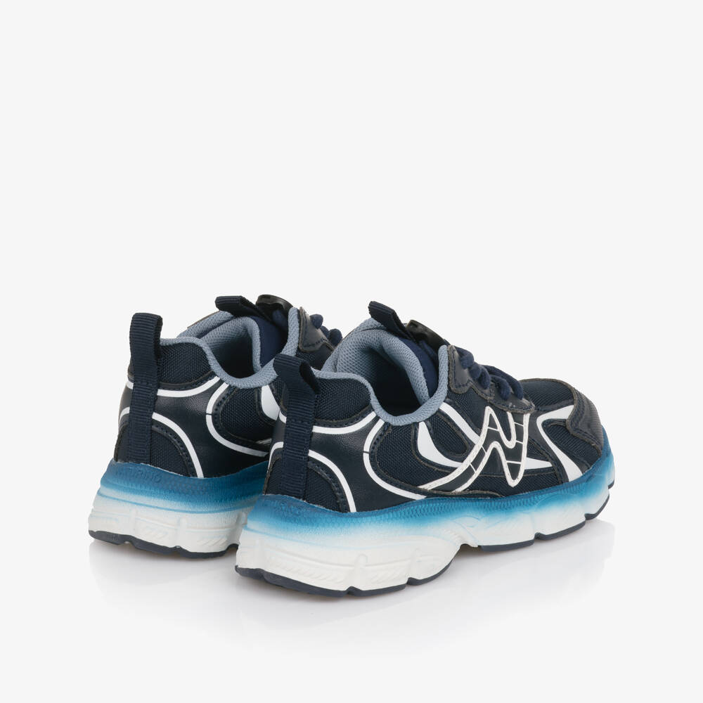 Naturino-Boys Navy Blue Faux Leather & Mesh Trainers | Childrensalon