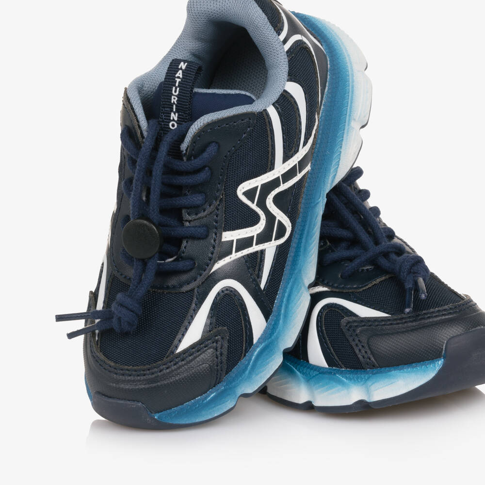 Naturino-Boys Navy Blue Faux Leather & Mesh Trainers | Childrensalon