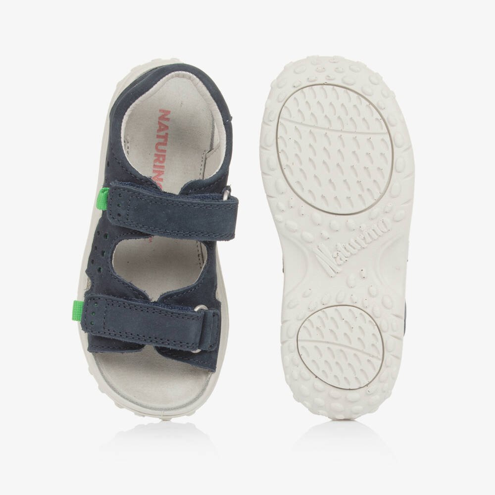 Naturino-Boys Navy Blue Suede Leather Velcro Sandals | Childrensalon