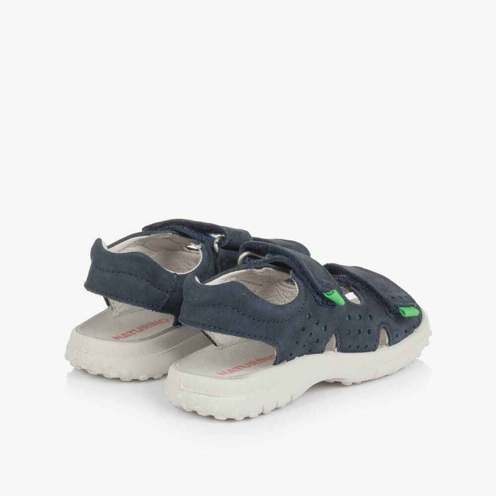 Naturino-Boys Navy Blue Suede Leather Velcro Sandals | Childrensalon