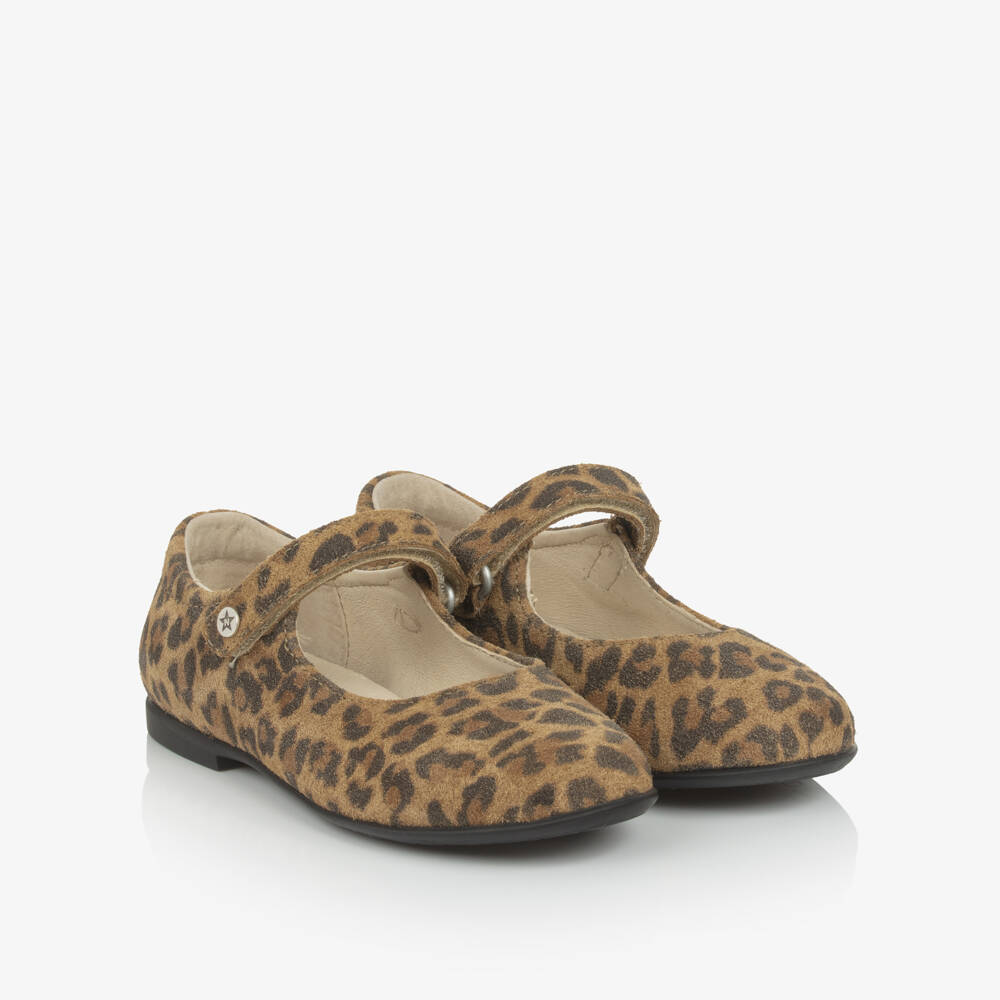 Naturino-Girls Beige Leopard Print Suede Shoes | Childrensalon