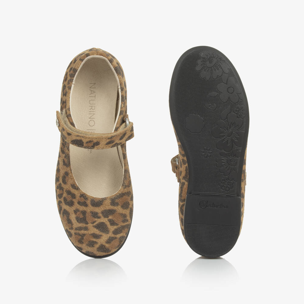 Naturino-Girls Beige Leopard Print Suede Shoes | Childrensalon