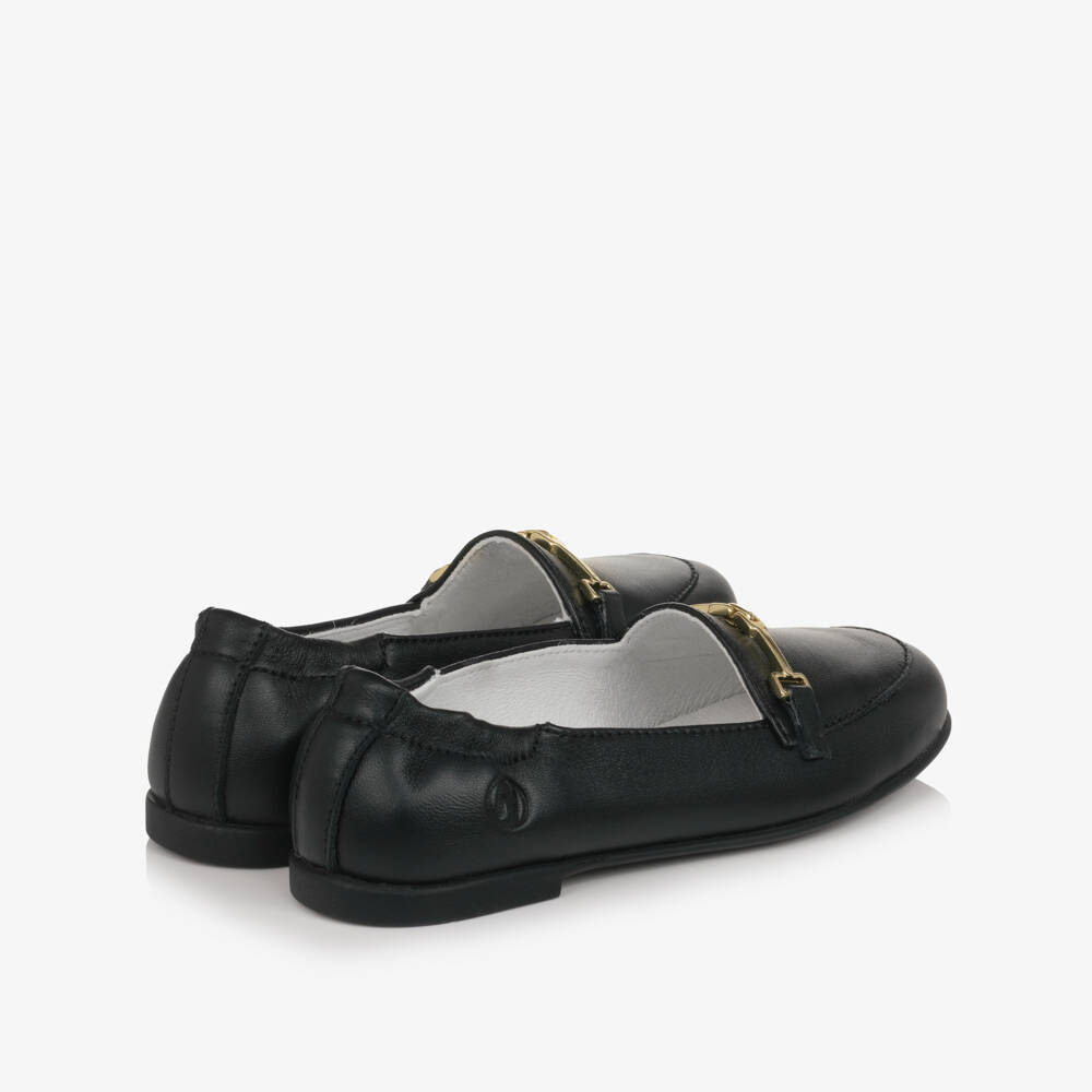 Naturino-Girls Black Leather Loafers with Horsebit Trim | Childrensalon