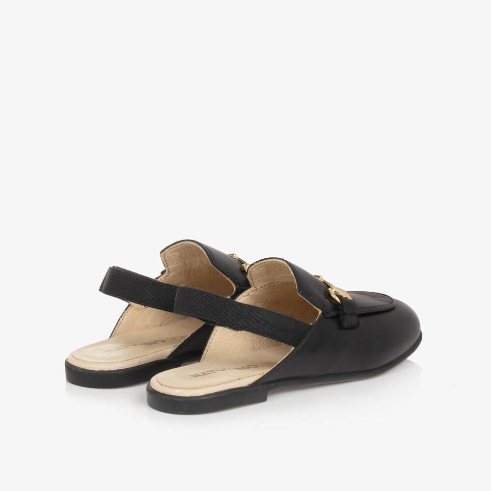 Naturino-Girls Black Leather Slingback Loafers | Childrensalon