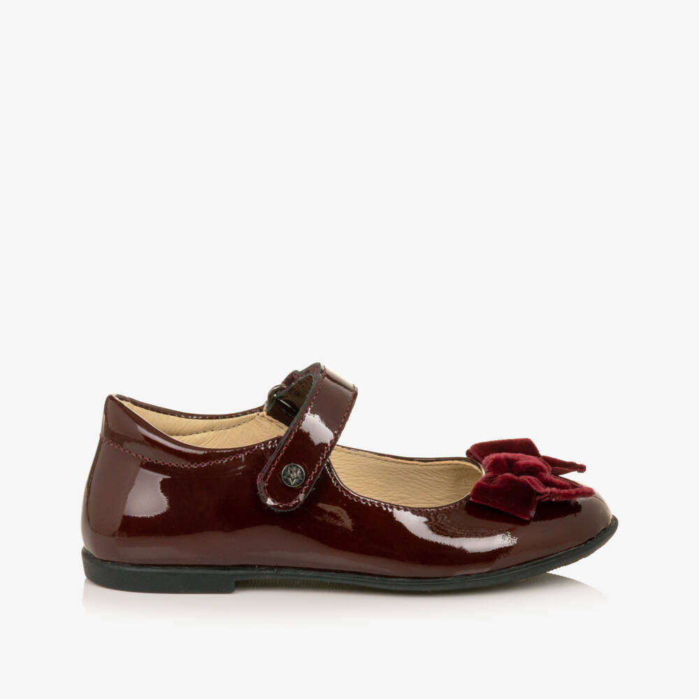Naturino-Girls Burgundy Patent Leather Shoes with Velvet Bows | Childrensalon