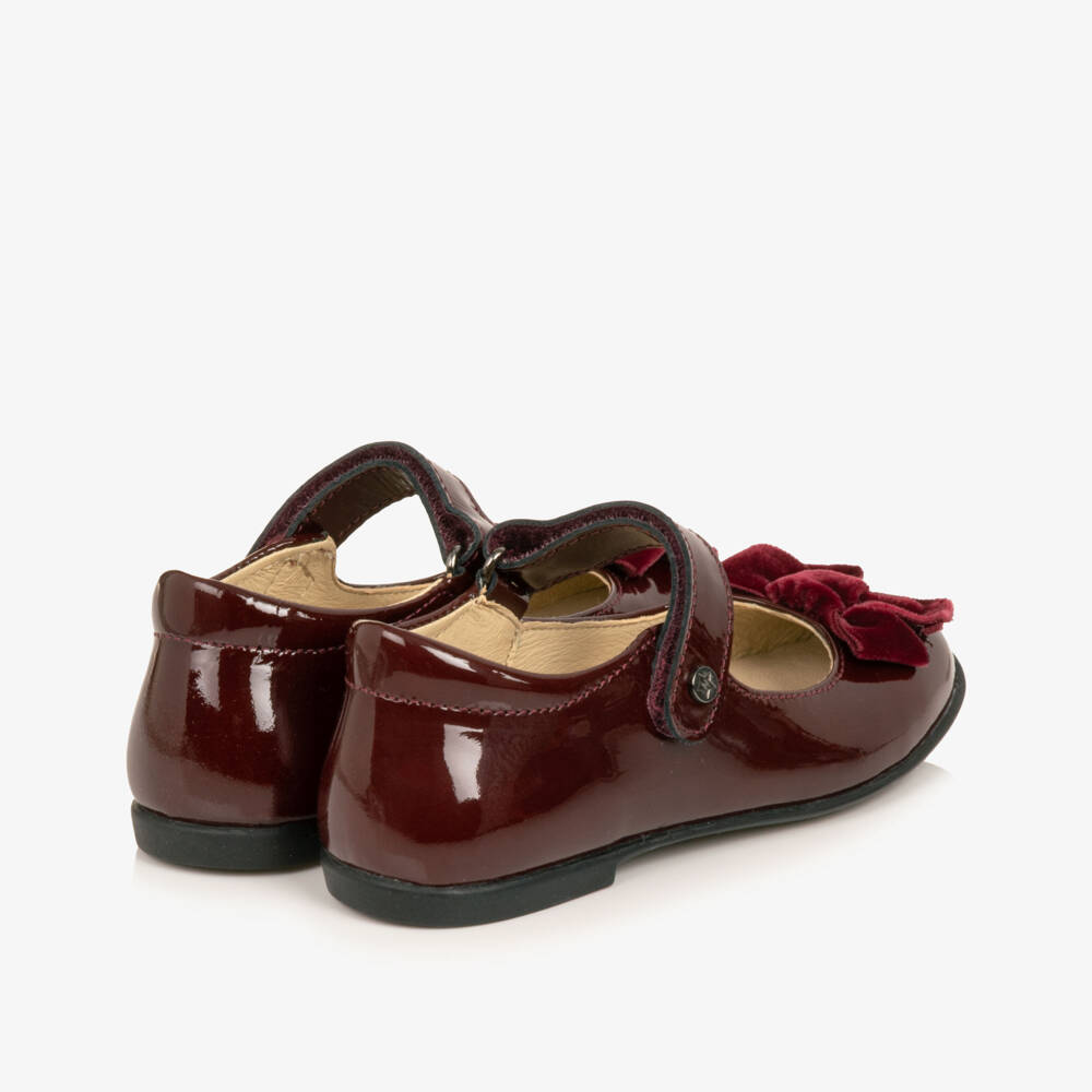 Naturino-Girls Burgundy Patent Leather Shoes with Velvet Bows | Childrensalon