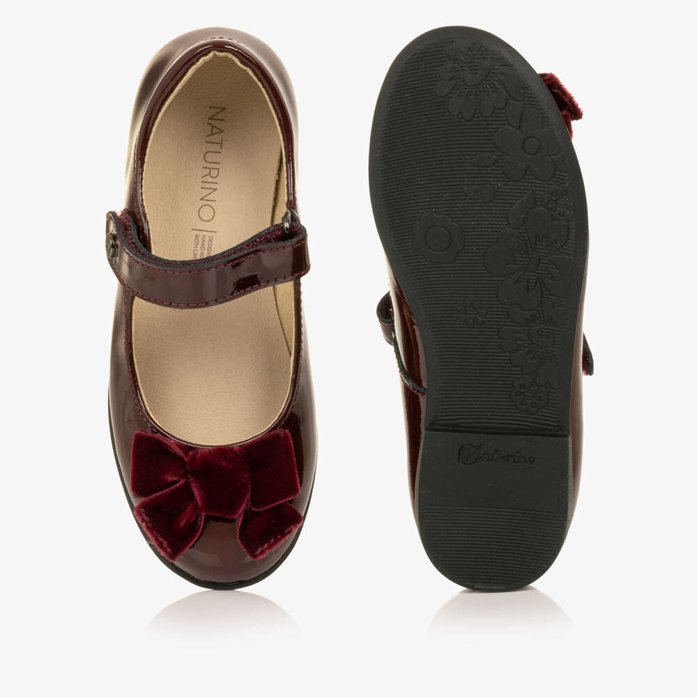 Naturino-Girls Burgundy Patent Leather Shoes with Velvet Bows | Childrensalon