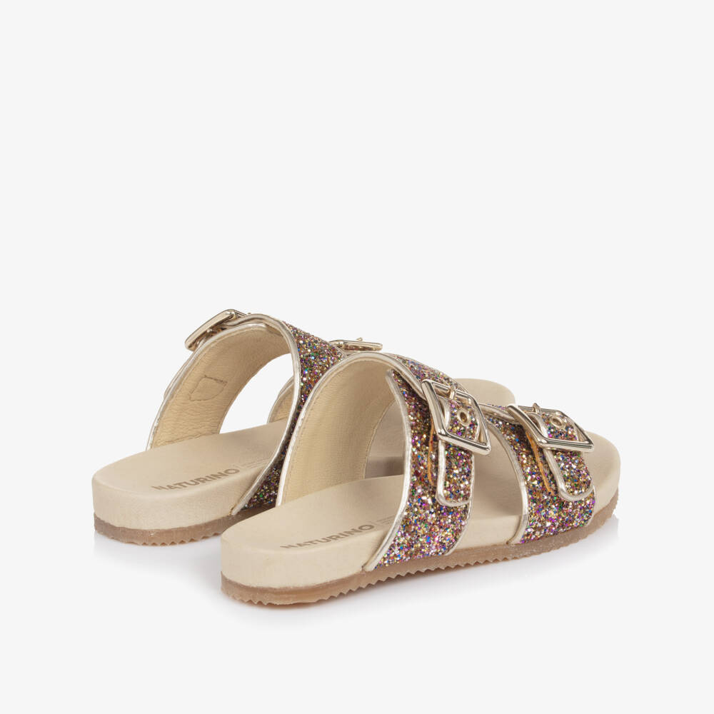 Naturino-Girls Glitter Embellished Gold Sliders | Childrensalon