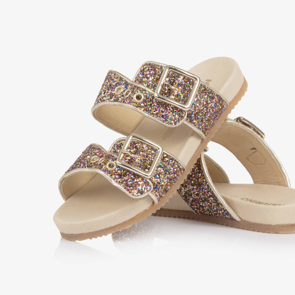 Naturino-Girls Glitter Embellished Gold Sliders | Childrensalon