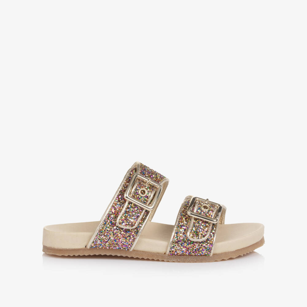 Naturino-Girls Glitter Embellished Gold Sliders | Childrensalon