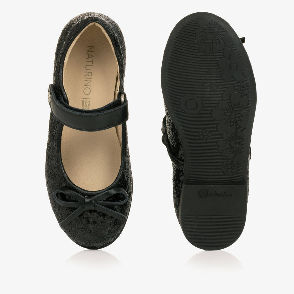 Naturino-Girls Glittery Black Velcro Shoes | Childrensalon