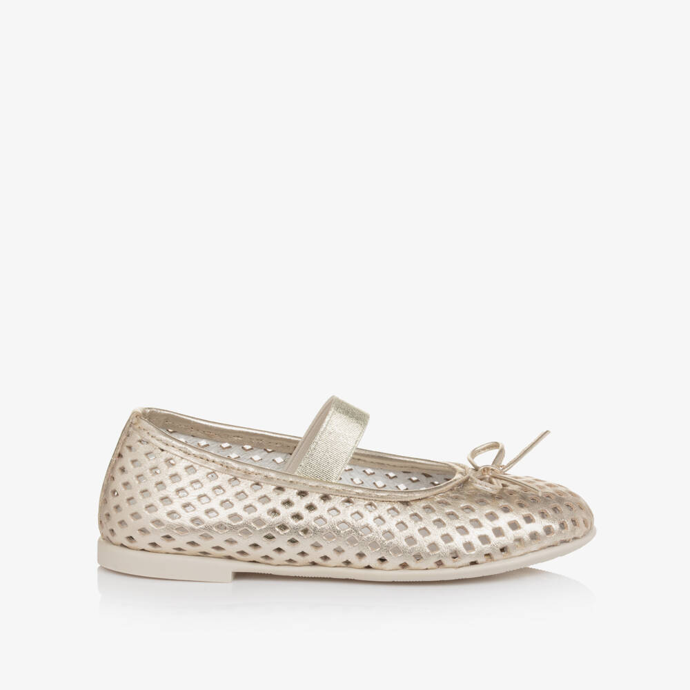 Naturino-Girls Gold Cut Out Leather Ballerina Pumps | Childrensalon