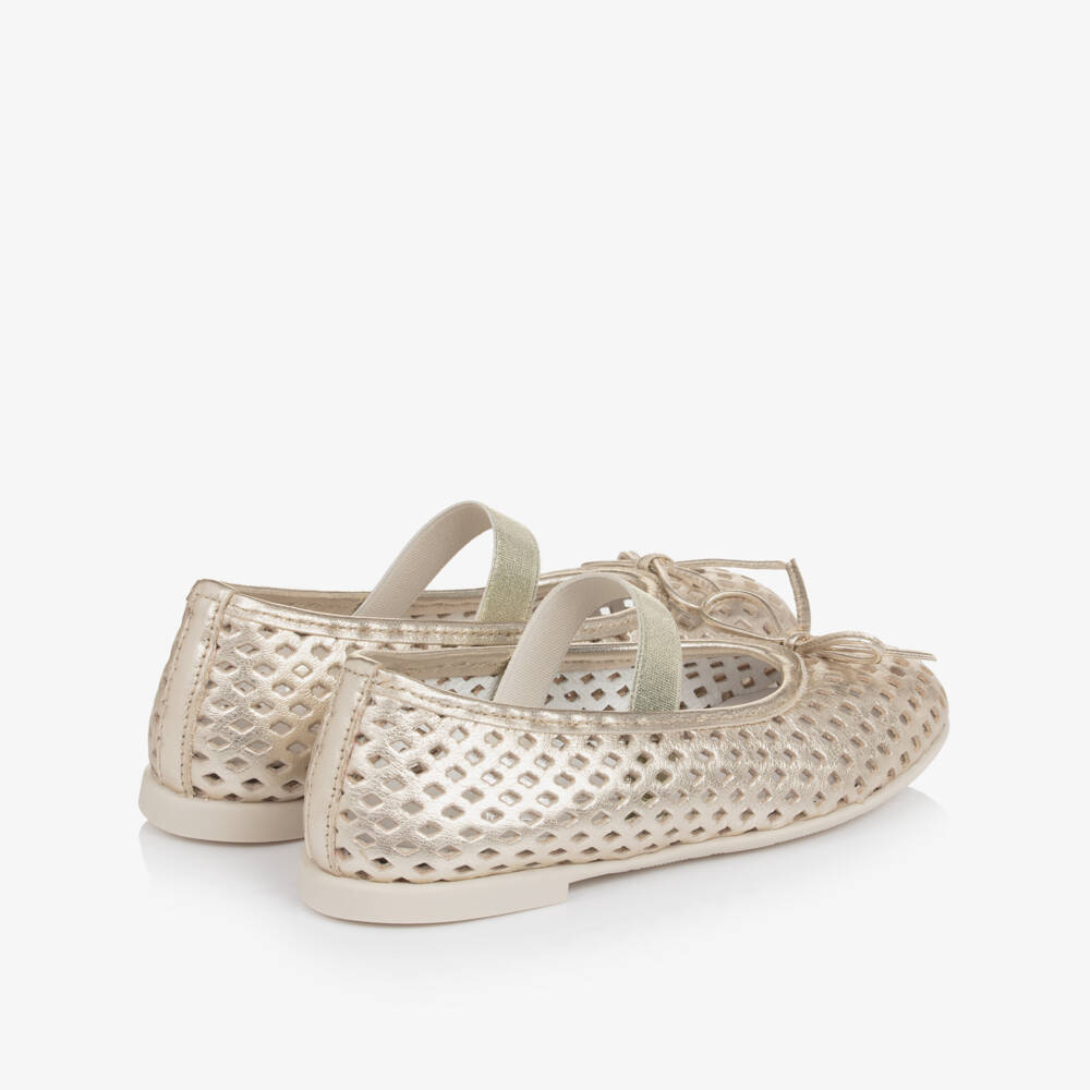 Naturino-Girls Gold Cut Out Leather Ballerina Pumps | Childrensalon