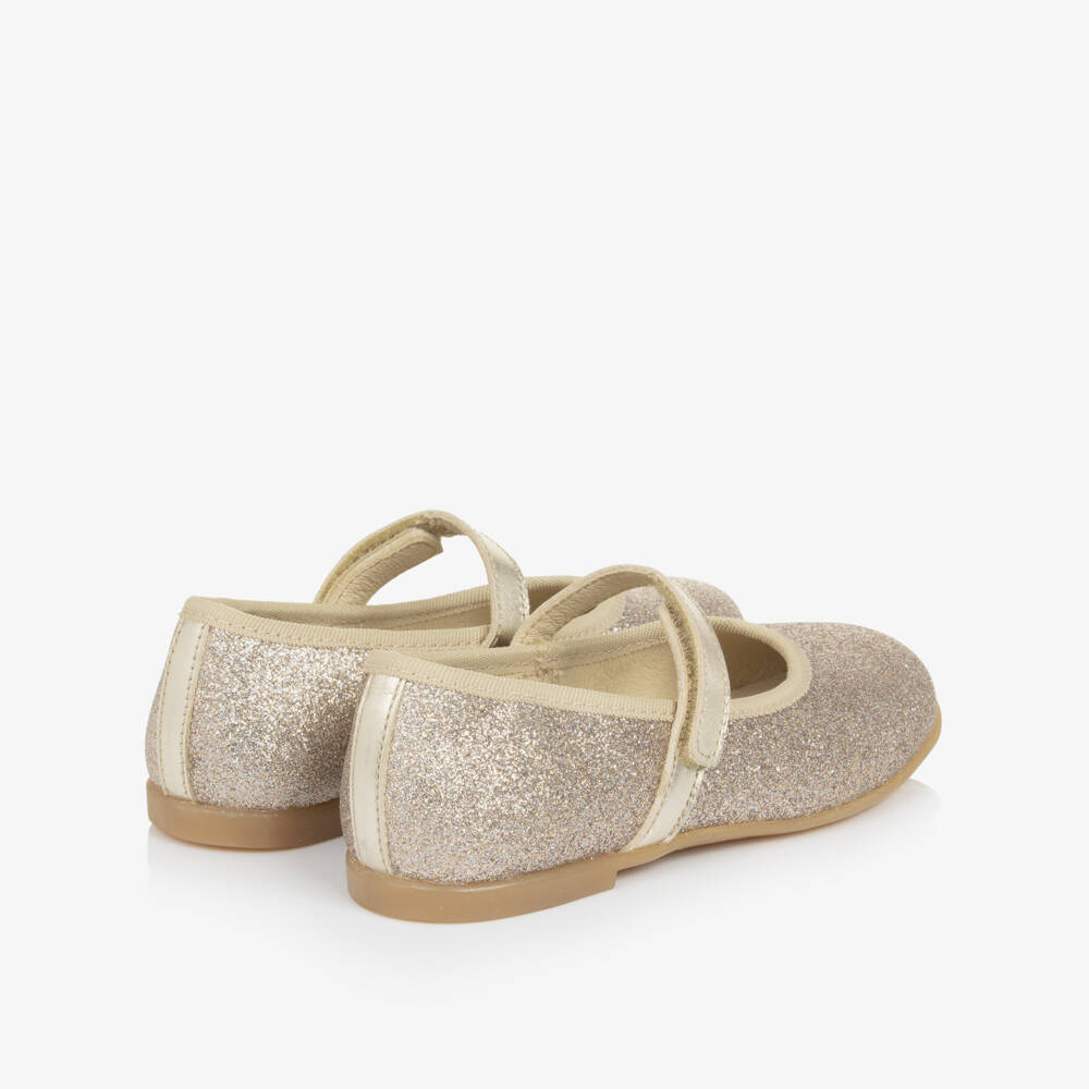 Naturino-Girls Gold Glitter Leather Mary Jane Shoes | Childrensalon