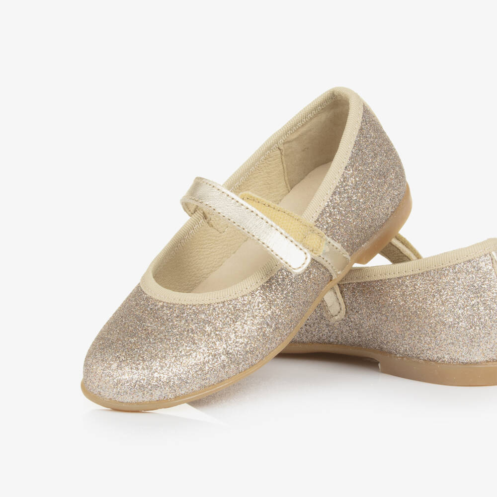 Naturino-Girls Gold Glitter Leather Mary Jane Shoes | Childrensalon