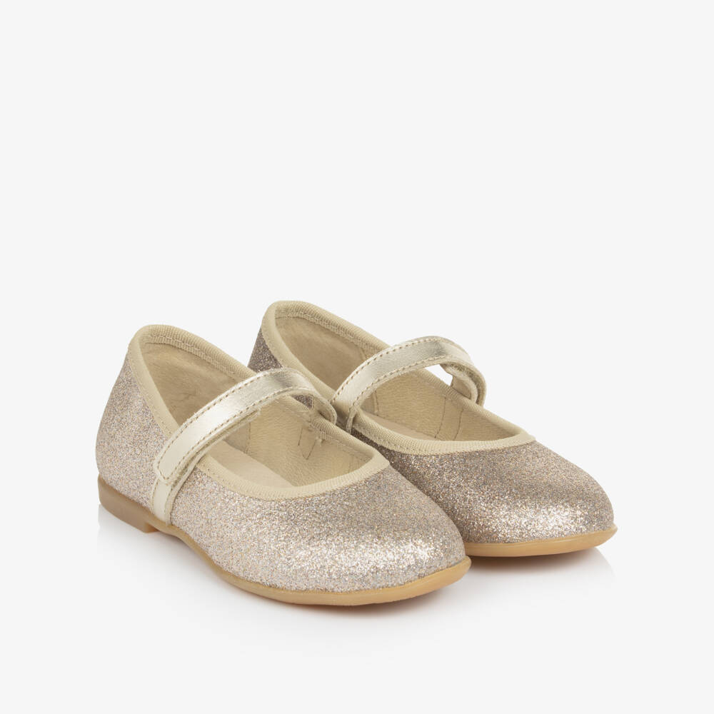Naturino-Girls Gold Glitter Leather Mary Jane Shoes | Childrensalon