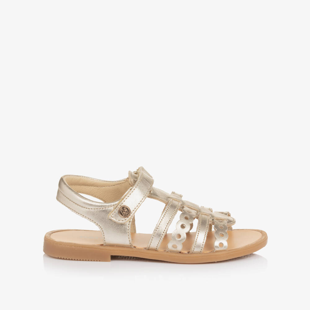 Naturino-Girls Gold Leather Sandals with Cut Out Detailing | Childrensalon