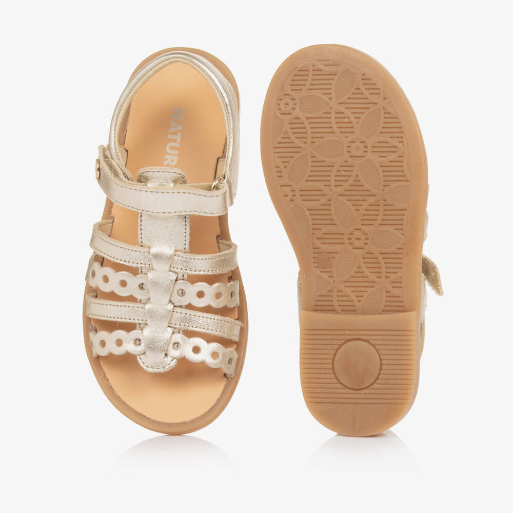 Naturino-Girls Gold Leather Sandals with Cut Out Detailing | Childrensalon