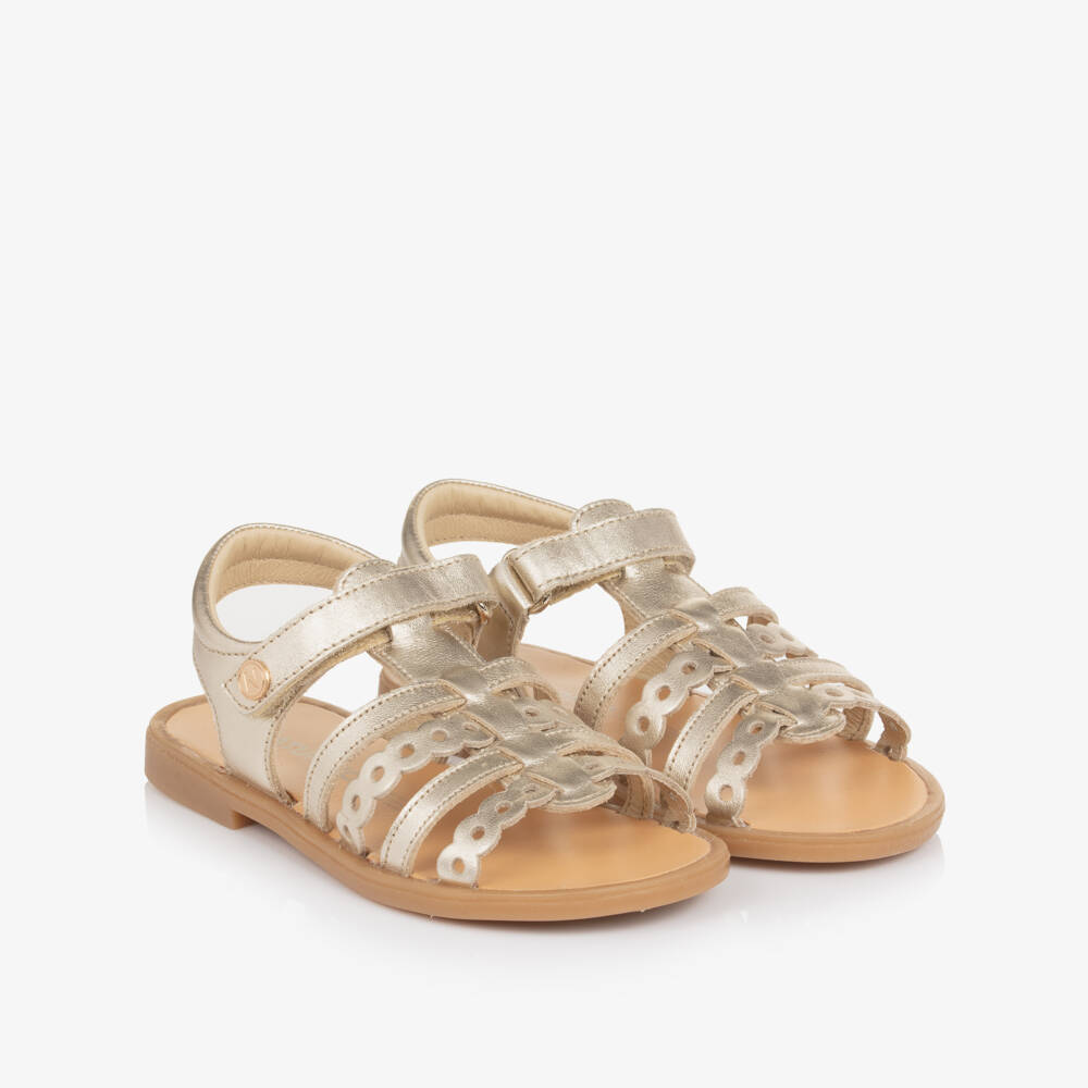 Naturino-Girls Gold Leather Sandals with Cut Out Detailing | Childrensalon