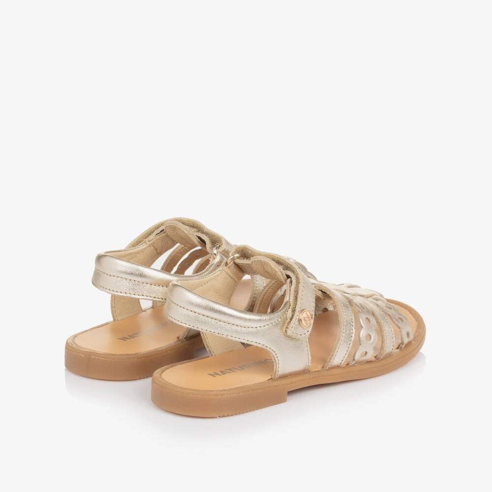 Naturino-Girls Gold Leather Sandals with Cut Out Detailing | Childrensalon